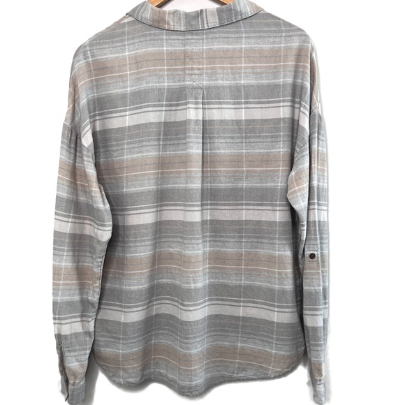 Prana Womens Plaid Button Down Flannel Shirt Long Sleeve Casual Beige Size L - Picture 6 of 8
